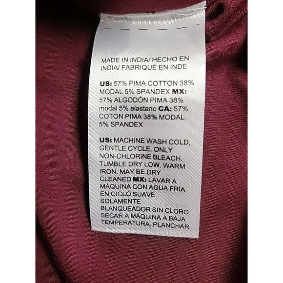 Chico's dress top Womens SZ 2 US L  Burgundy Cotton Blend V-neck Long Sleeve NWT - Picture 8 of 8